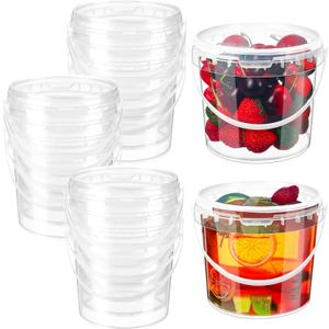 Funnymoom 20 Pack 48 oz Clear Buckets with Lid Plastic Ice Cream Buckets with Lid and Handle Ice Cream Tub Food Storage Containers Round Plastic Pails Freezer and Microwave Safe for Food