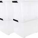 Cand 50 Quart Clear Plastic Box with Wheels, Large Lidded Storage Bins, 4 Packs
