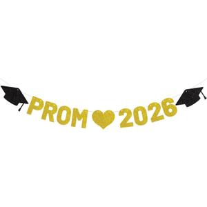 Prom 2026 Banner Party Supplies Prom Decorations 2026 Night Bunting Decorations Black Gold Glitter Proms Night Banner for High School