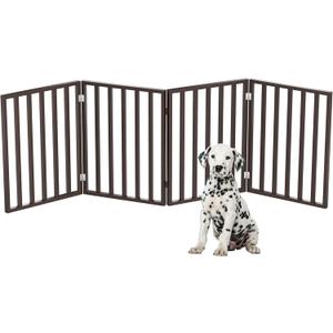 Pet Gate - 4-Panel Indoor Foldable Dog Fence for Stairs, Hallways or Doorways - 72x24-Inch Retractable Wood Freestanding Dog Gates by PETMAKER (Brown)