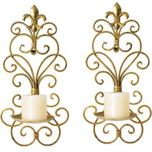 Wall Sconces Candle Holder Set of 2, Metal Wall Decorations Hanging Wall Mounted Candle Sconces for Living Room Dining Room (Gold)