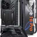 FNTCASE for iPhone 16 Pro Case: Military Grade Drop Proof Protection Mobile Cover with Kickstand | Matte Textured Rugged Shockproof TPU | Protective Sturdy Phone Case - 6.3 inch Black