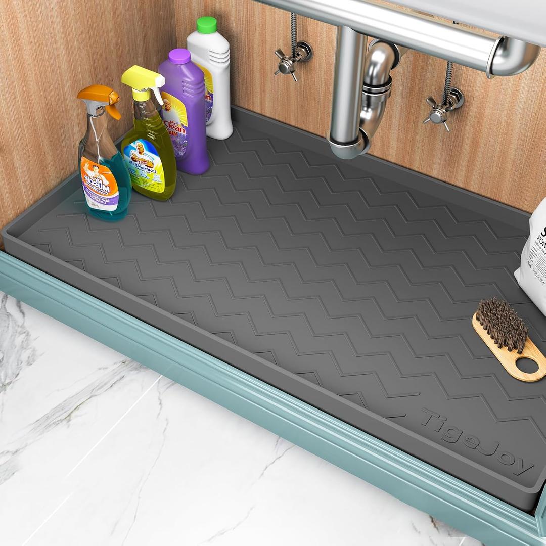 TigeJoy 28" x 22" Under Sink Mats for Kitchen Waterproof, Leak-Proof Silicone Mat Sink Protector and Cabinet Liner, Kitchen Essentials Organizer and Storage, Boot or Shoe Tray, Pet Feeding Mat (Dark Gray)