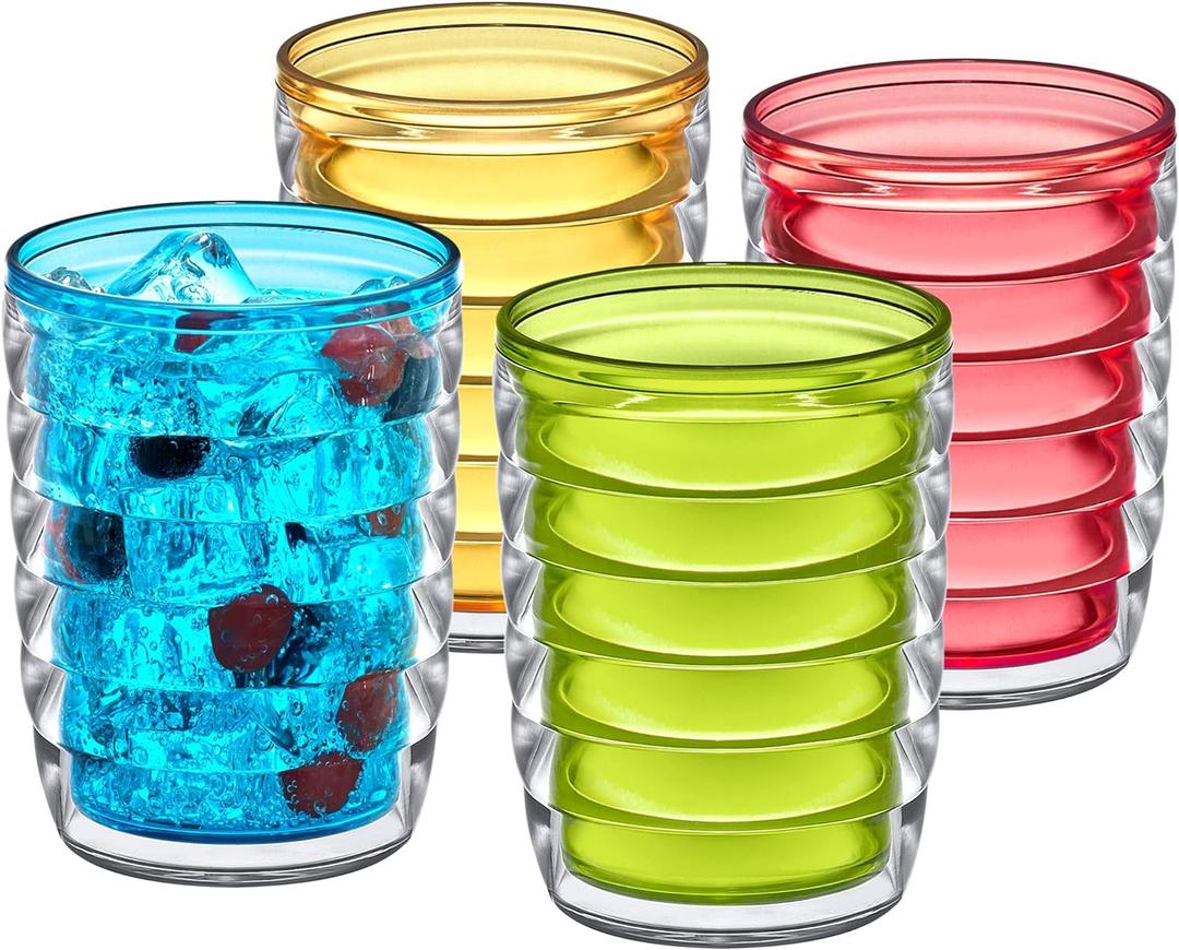 Amazing Abby - Arctic - 16-Ounce Insulated Plastic Tumblers (Set of 4), Double-Wall Plastic Drinking Glasses, Mixed-Color Reusable Plastic Cups, BPA-Free, Shatter-Proof, Dishwasher-Safe
