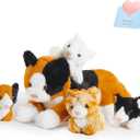 Houwsbaby 5-Piece Cat Plush Toy Set - Mommy Cat with 4 Kittens, Kitty Surprise, Parent-Child Stuffed Animals for Kids, 17''