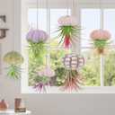 6PCS Hanging Air Plants Holders/Stand Mini Sea Urchin Shell Decorative Tillandsiat Succulent Air Plant Display Container for Home Office Wall Garden Beach Hawaii Theme Party Favors