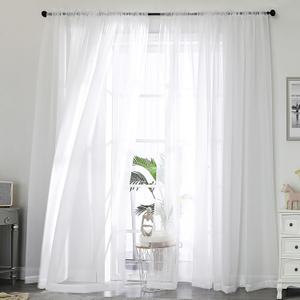 OWENIE Sheer White Curtains, Sheer Curtains 96 inches Long 2 Panels Set, Rod Pocket Voile Fimly Sheer Drapes for Living Room/Bedroom, 2pcs, Each 59" W x 96" L