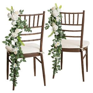 Ling's Moment 10pcs Wedding Chair Decorations Aisle Floral Swag Artificial Pew Flowers Hanging Garland White & Sage Green For Ceremony Reception Church Rose Floral Faux Arrangement Party Outdoor Decor