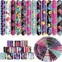 Sosation 60 Pcs 80s 90s Party Slap Bracelets Favors Decorations Slap Wristbands Retro Theme Bracelet Snap Bands Snap Wristband for Adults Throwback Party(Retro Style)