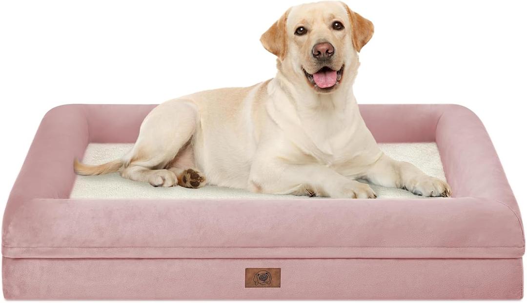 SongPuppy Orthopedic Washable Large Dog Bed: XLarge Dog Bed Bolster Waterproof - XL Big Dog Beds for Extra Large Dogs with Removable Cover - Pink (XL-large41.0"L x 29.0"W x 7.0"Th)