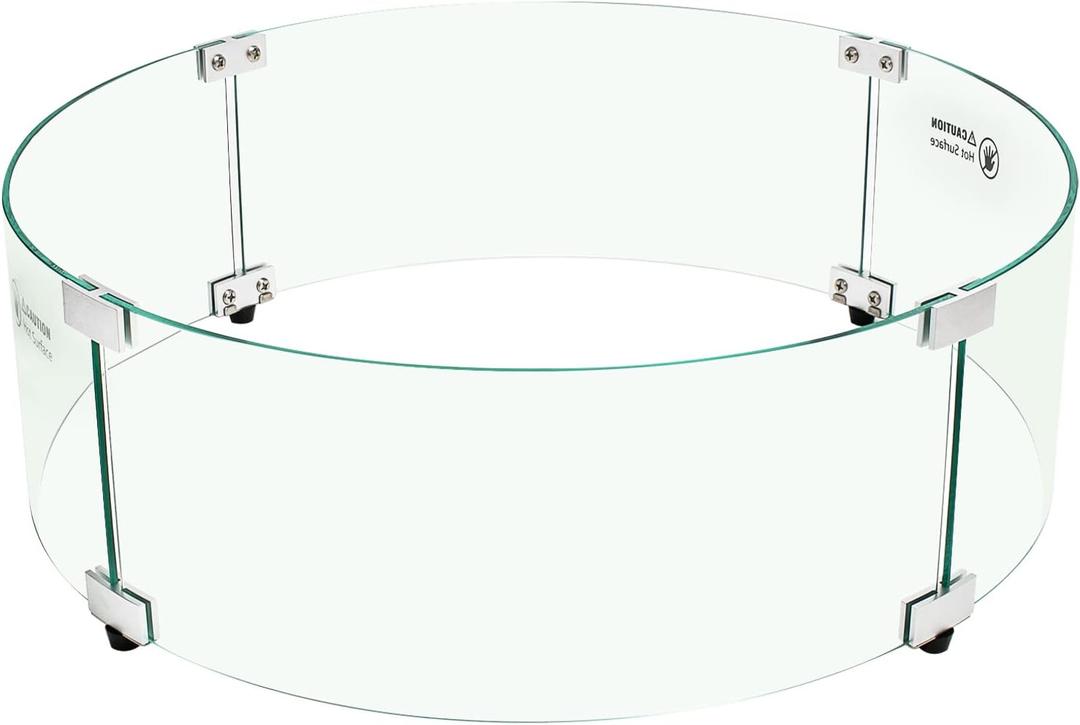 Apromise Fire Pit Wind Guard - 23" x 7" Fire Pit Glass Wind Guard for Round Fire Pit Table | 1/5-Inch Thickness Tempered Glass & Hard Aluminum Corner Brackets