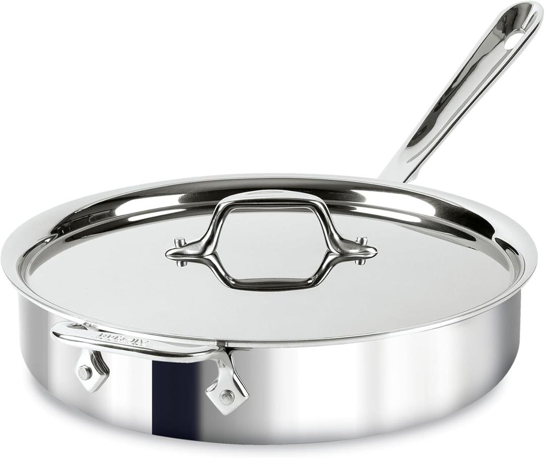 All-Clad D3 Stainless Steel 3 Quart Saute Pan Covered- Made in the USA- The Original Bonded Professional Cookware- Oven Safe & Induction Compatible