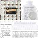 Coume 50 Set Funeral Favors - Tealight Candles, White Candles with Condolence Cards and Organza Bags for Guest Memorial Party (Minimalist)