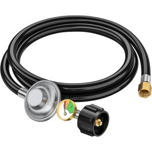 6ft Propane Regulator with Hose&Gauge, 0-1Psi Propane Hose, Gas Grill Regulator for Weber Genesis/Spirit Grill/Blackstone 28&36 Griddle/Camp Chef Burner Stove/Fire Pit/Heater, 3/8Gas Line