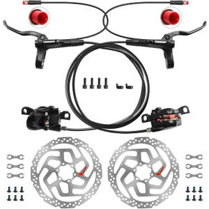 MT200 Ebike Hydraulic Disc Brake Set, 2-PIN 2-Pistons Power-Off Electric Bike Brake Kit with RT 180mm Rotors, Pre-Bled with Mineral Oil Brakes Kit for eBike, Mountain Bike, Road Bike