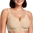 OEAK Women Comfortable Jelly Bras No Underwire Seamless Full Coverage Bralette Buttery Soft Convertible Everyday Tshirt Bra, Semolina, Large