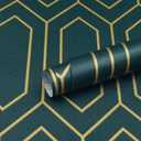 Safiyya Geometric Wallpaper Gold and Dark Teal Contact Paper Self Adhesive Wallpaper Peel and Stick Contact Paper Removable Wallpaper for Walls Vinyl Roll 196"x17.3"