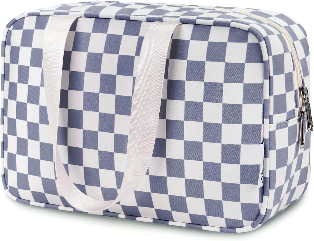 Narwey Large Toiletry Bag Women Large Cosmetic Bag Travel Makeup Bag Organizer Medicine Bag for Toiletries Essentials Accessories (Grayish Blue Checkerboard) Narwey Large Toiletry Bag Women Large Cosmetic Bag Travel Makeup Bag Organizer Medicine Bag for Toiletries Essentials Accessories (Grayish Blue Checkerboard)