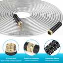 LINODI Metal Garden Hose, 100ft Stainless Steel Garden Hose 3/4" GHT Solid Brass Connectors Heavy Duty Flexible Metal Water Hose with 10-Way Spray Nozzle Kink-Free Watering Kit