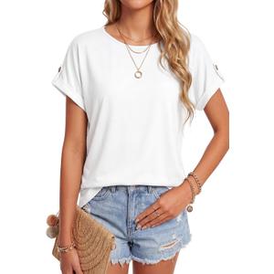 KIFOVEN Womens Summer Tops Short Sleeve Tunic T-Shirt Dressy Casual Blouse Side Split Round Neck Tee Shirts (White, S)