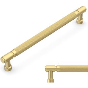 Amerdeco 10 Pack Brushed Gold knurled Cabinet Pulls 7.5 Inch(192mm) Hole Center Drawer Pulls Cabinet Hardware Kitchen Cabinet Handles for Bathroom ZH0072
