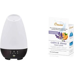 HealthSmart 500ML Essential Oil Diffuser, Humidifier and Aromatherapy Diffuser Bundle with Crane Lavender Orange Universal Vapor Pads, 12 Count (Large)