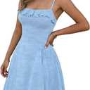Women Spaghetti Straps Dress Summer Cute Dresses Corset Square Neck Short Flowy Mini Sundresses for Vacation (Blue, L)