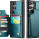 Vinich for Samsung Galaxy S25 Ultra Wallet Case with Card Holder, RFID Blocking Credit Slots Kickstand Shockproof Phone Cover for Women Men, Bluish Green
