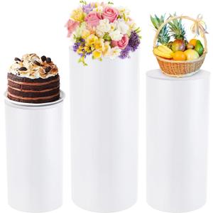 FAHKNS Cylinder Stands for Party, 3pcs Round Pedestal Stand | White Cake Stand for Wedding, Party, Birthday, Party Flowers, Display Columns cilindros para fiestas redondos blancos