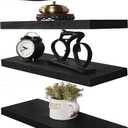 HXSWY Wood Floating Shelves for Wall, Wooden Wall Shelves for Bedroom, Wall Mounted Shelves for Living Room, Set of 4 Black