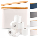 LONBET Toilet Paper Storage for 12 Rolls, Stackable & Foldable - The Ultimate Bathroom Organizer - Waterproof Basket with Bamboo Lid - Elegant Toilet Paper Storage Holder, Gray (Grey)