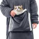 JOYWOO Oversized Wearable Blanket Hoodie,Cat lovers Long Hoodie Blanket for Adult,Birthday Gifts for Women Men Mom,Cozy Fuzzy Sherpa Fleece Sweatshirt Hooded Blanket with Giant Pocket Gifts, Grey
