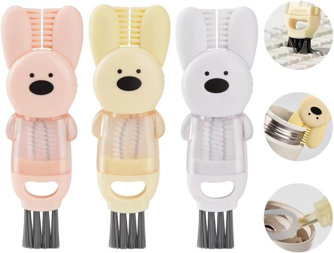 4 in1 Multifunction Bottle Lid Brush,Crevice Cleaner for Tight Spaces,Portable Gap Cleaning Brush(3pcs) (White+pink+light Yellow)