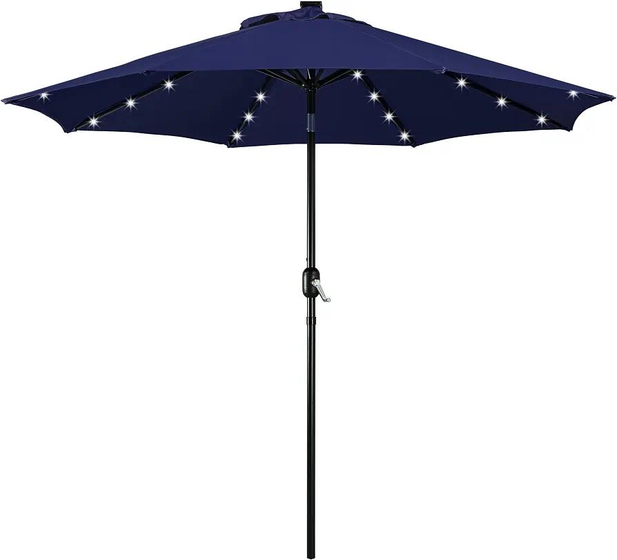 Yaheetech 9FT Solar Patio Umbrella w/Push Button Tilt & Crank, Navy Blue
