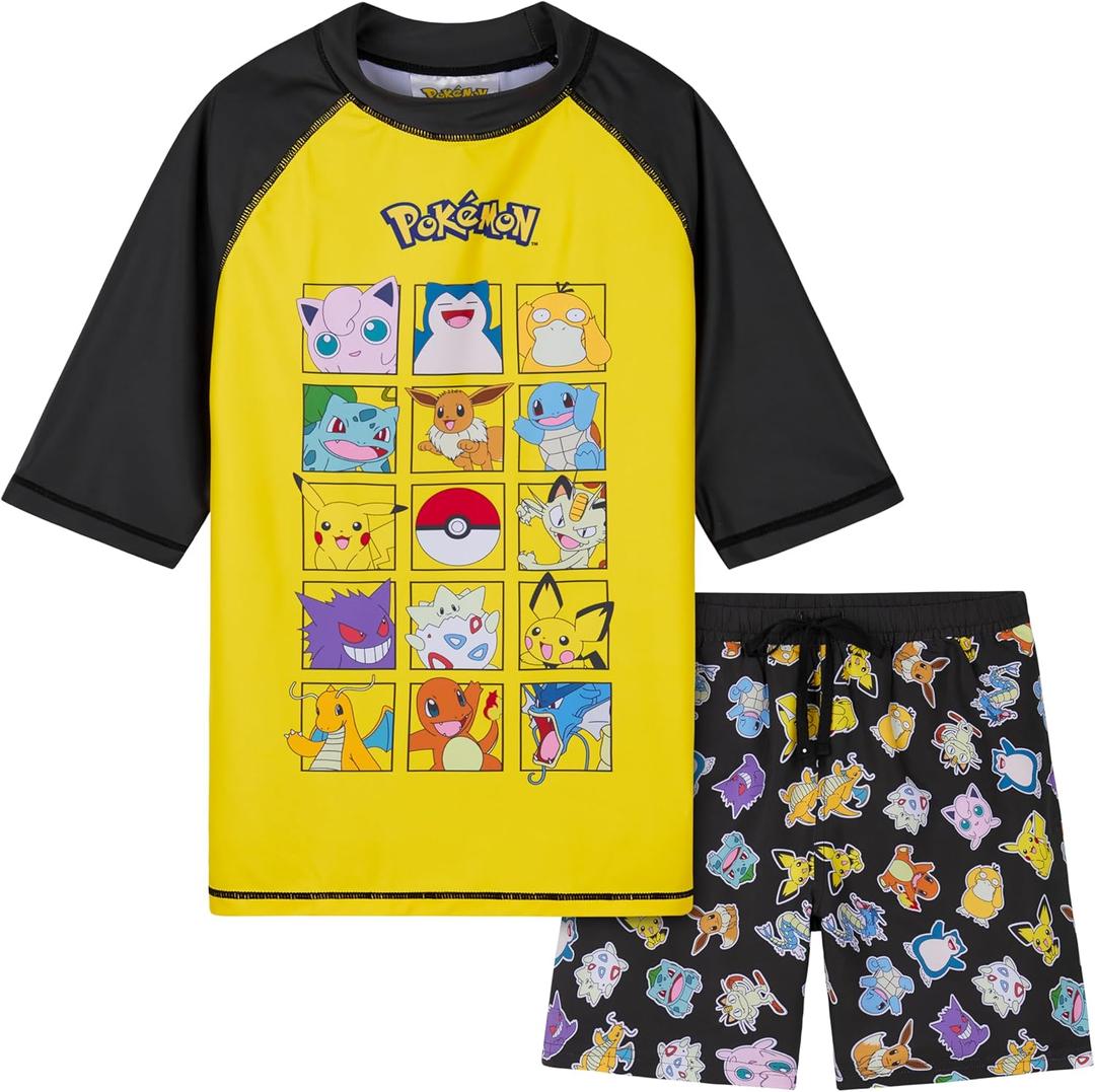 Pokemon Boys 2 Piece Swimwear Set, Swimming Top and Boys Swim Trunks (9-10 Years, Yellow/Black)