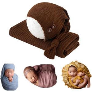 Coberllus Newborn Photography Wrap | Knot Hat & Stretch Wrap Blanket for Baby Photo Props | 15.74 X 59 inch Newborn Photo (Green)