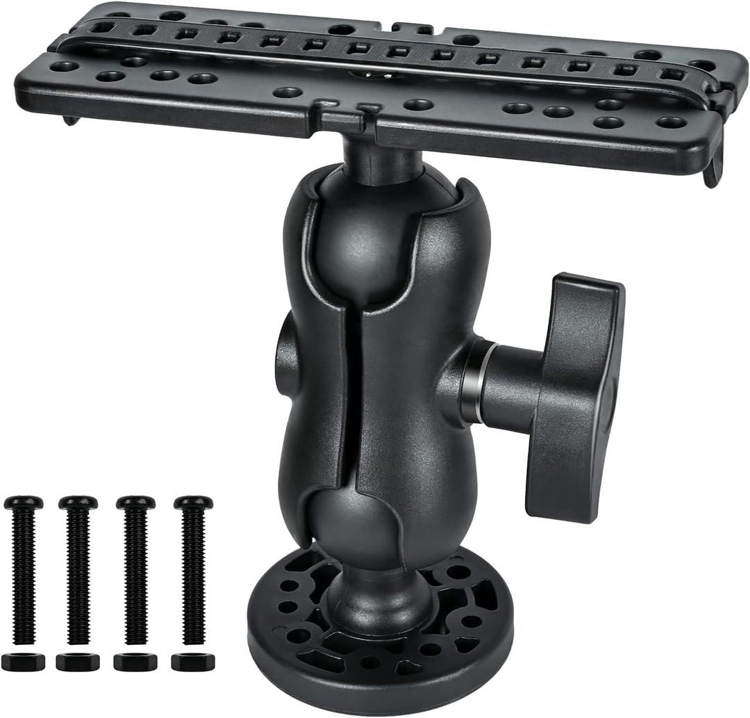 Fish Finder Mount Base, Universal 360 Rotation Ball-Mount Fish Finder Bracket, Nylon & Stainless Steel Electronic Holder for Marine Boat Kayak Pontoon Canoe Helix Garmin, 4*Srews, 4*Nuts