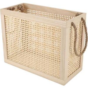 YAHUAN Wooden Storage Basket with Jute Rope Handles Stair Basket Magazine Basket Large Wicker Baskets for storage Home Organizing Laundry (Original)