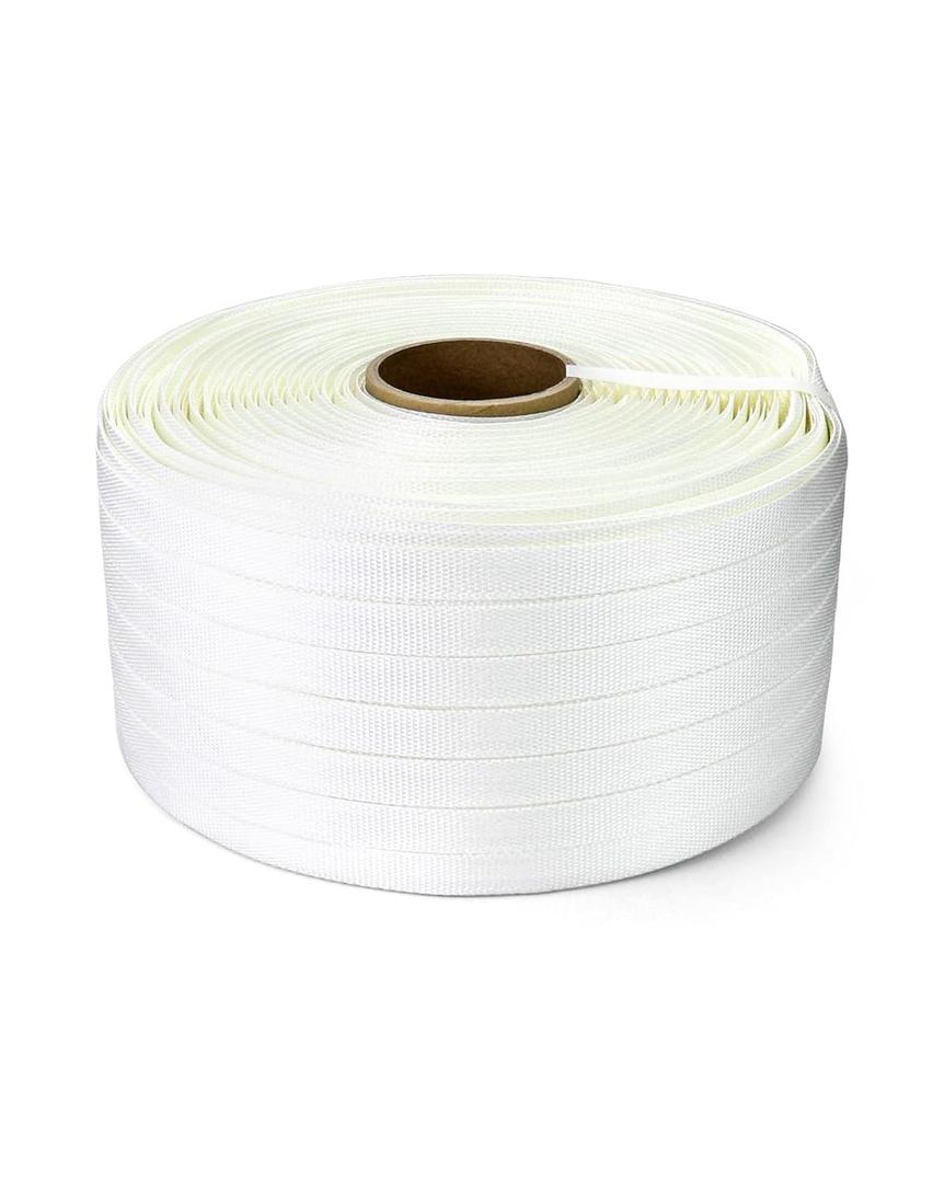 QWORK 3/4" x 1640' Woven Cord Strapping Roll, Heavy Duty Polyethylene Braided Rope Strap Roll, 1830 lb Strong Break Strength 6" x 3" Core, Strength and Flexibility, White