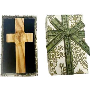 SELIAWARE Handheld Cross for Baptism/Birthday/Confirmation Gift Engraved Heart Olive Wood