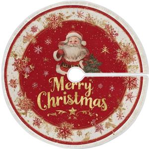 Christmas Tree Skirt Santa Claus Red Xmas Ornament Xmas Tree Mat for Home Holiday Party Supplies Indoor Outdoor Decoration 35.4 in