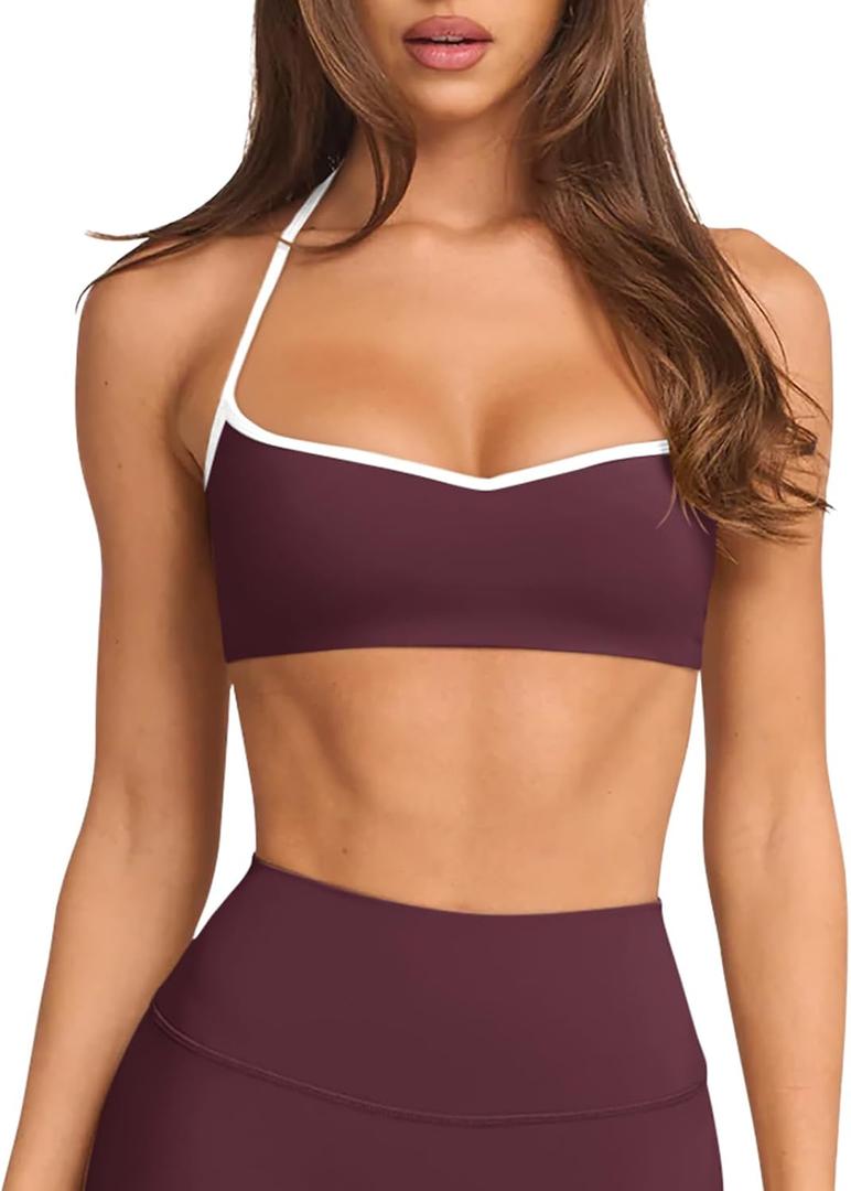 LASLULU Womens Adjustable Spaghetti Straps Sports Bra Sweetheart Neck Wireless Padded Workout Yoga Crop Top, S