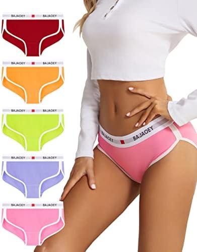 BAJAOEY Women's Cotton Underwear Womens Cheeky Panties for Women Comfy Bikini,5 pack ,Size Large