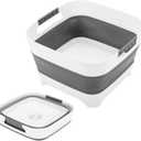 Collapsible Dish Basin 2.4Gal/9L, Foldable Sink with Drain Plug & Non-Slip Base for Kitchen, Camping, Baby Care (Gray)