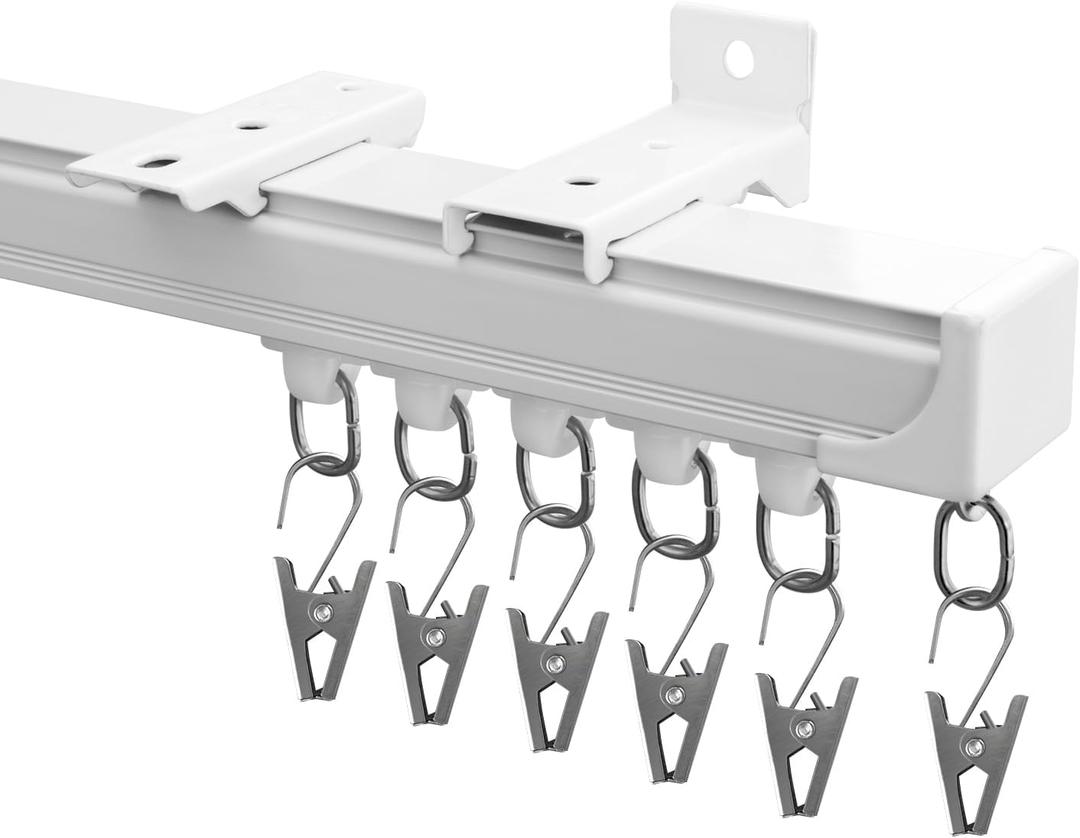 Hoeflife Curtain Track,Ceiling Curtain Track,Wall Mount Curtains Tracks,Heavy Duty Sliding Room Divider Ceiling Mount Curtains Tracks Rails Rod System with Clips 6-9ft White