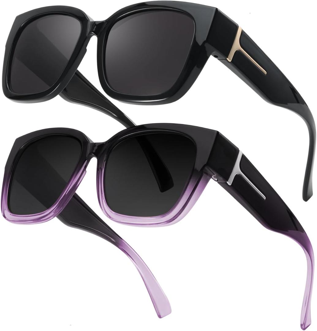 Myiaur Fit Over Glasses Sunglasses for Women, Trendy Oversized Polarized Wear Over Sun Glasses with UV400 Protection（2 Pack）