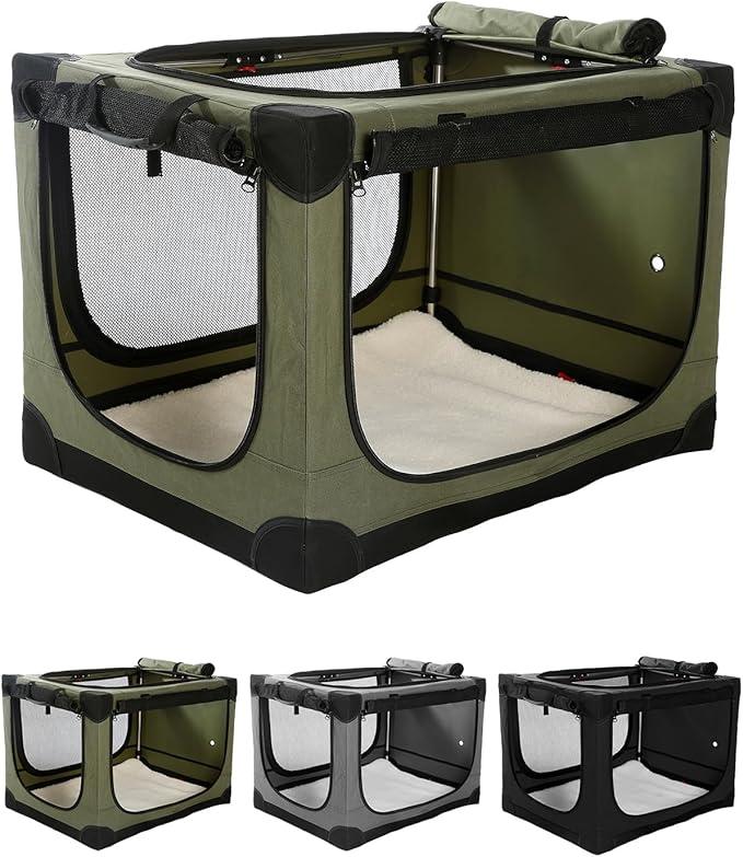 42 Inch Collapsible Travel Dog Crate for Medium Large Dogs, Portable Dog Crate 4-Door Foldable Soft Kennel with Chew-Proof Mesh Windows for Indoor & Outdoor Travel,with Storage Bag,Green XXL 42" x 31" x 31"