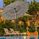 EliteShade USA 10-Year-Non-Fading 9ft 3-Tier Market Patio Umbrella, Commercial Table Umbrella with 80 Solar LED Lights, Crank Open, Windproof & UPF 50+ UV Protection for Garden, Deck, Pool, Backyard, Taupe