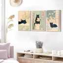 3Pcs Funny Japanese Bathroom Cat Wall Art Cute Animal Painting Picture Wall Decor Cats Lovers Prints Poster Print Artwork for Bathroom Toilet Home Decoration Framed (16"L x 12"W, Canvas)