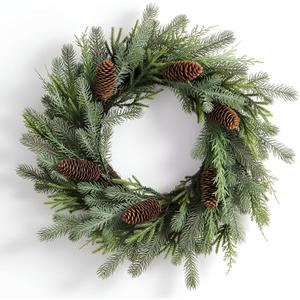 DN DECONATION 24" Christmas Wreath for Front Door, Sage Green Pinecone Wreaths Christmas Decor, Xmas Holiday Wreath Outdoor Indoor for Wall, Porch, Mantel Decoration (Green and Brown)